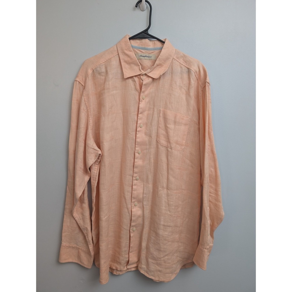 D6 Tommy Bahama Men's XL Sea Glass Glazer Island Linen Shirt Coral